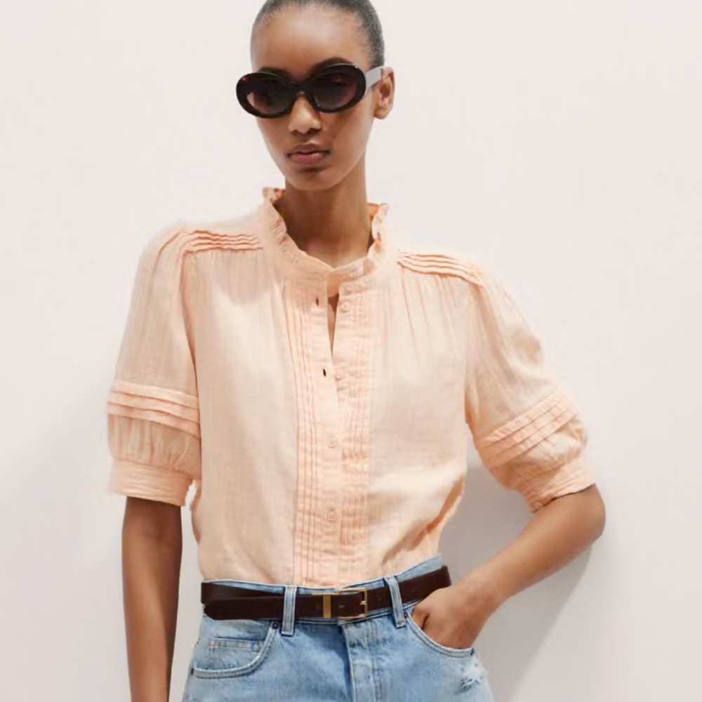 ME+EM, 100% Cotton Cheesecloth Blouse, Peach Sorbet, Sz 14 US, Like New.